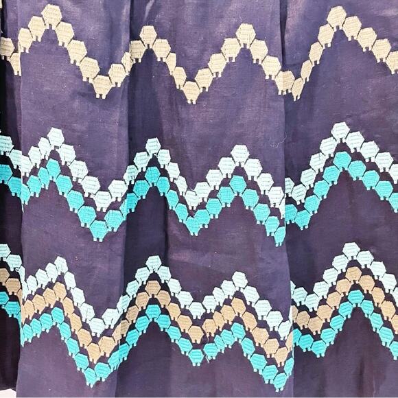 💗 3/$10 💗 Dress Barn Linen Pleated Chevron Skirt Navy Blue Size 10 EUC - Picture 7 of 12